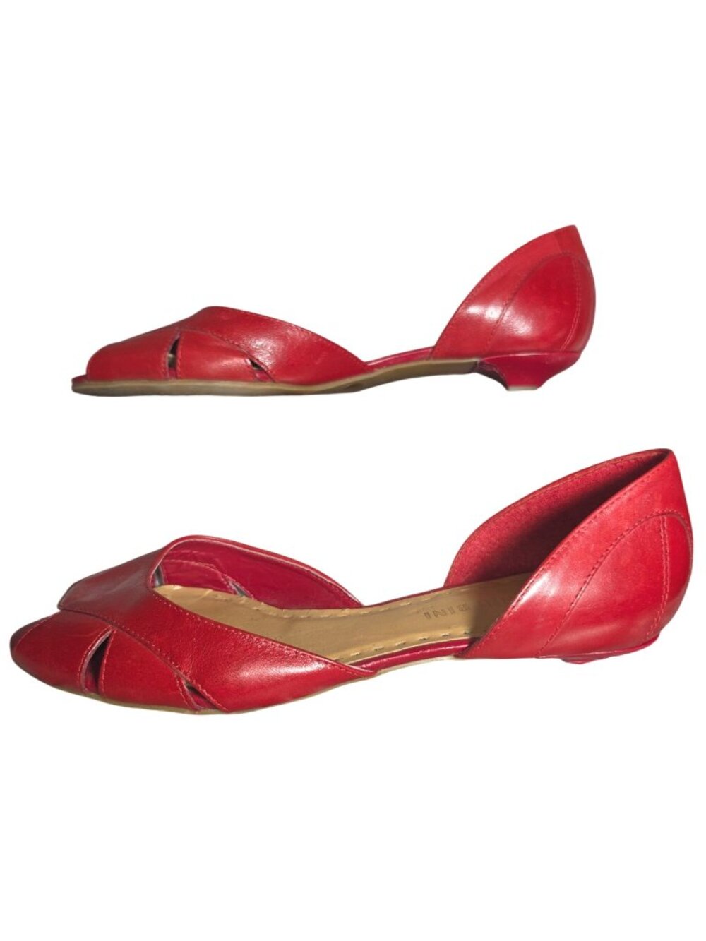 Women's Vintage Gianni Bini Red Kitten Heel Sandals Flats Shoes FLAW Leather 7